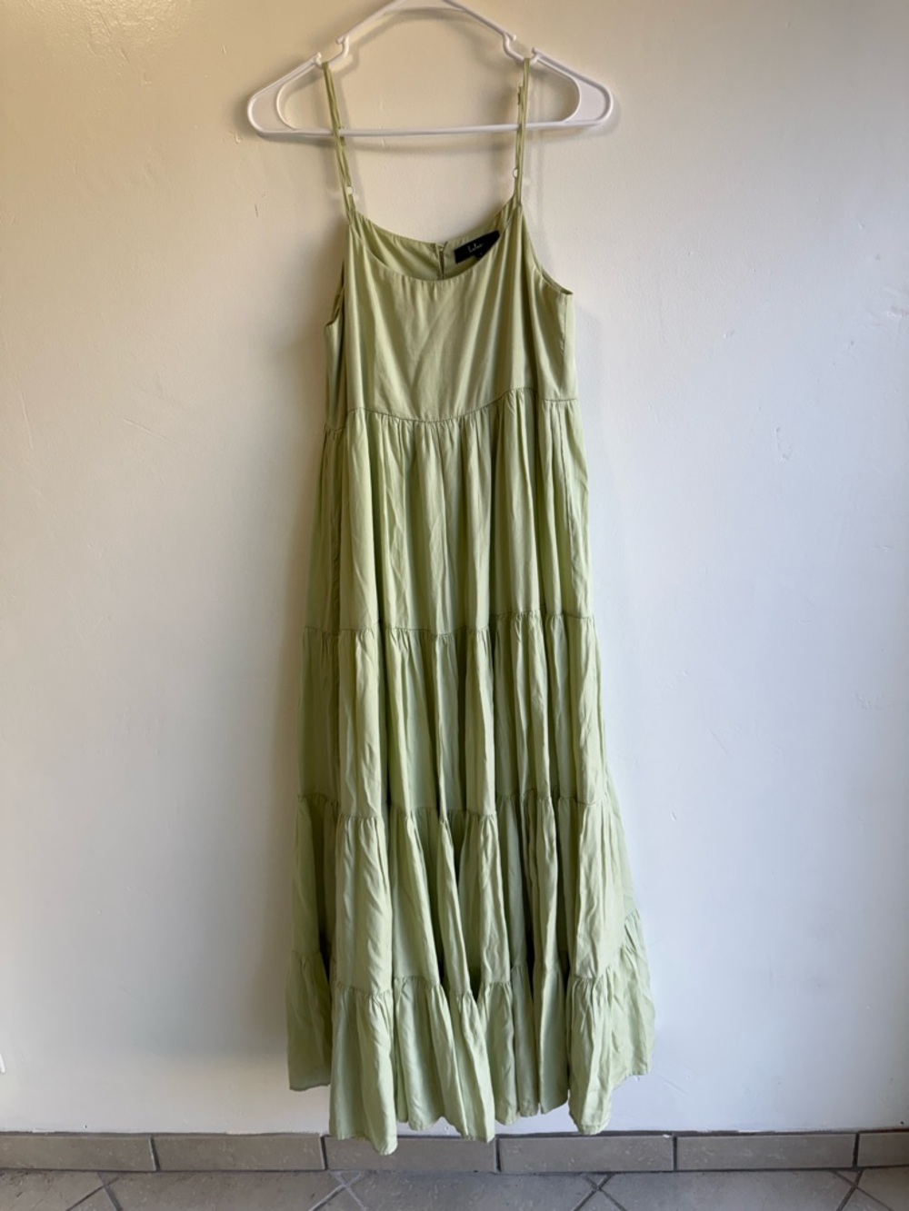 Lulus Dance in the Daylight Light Green Tiered Maxi Dress size Small